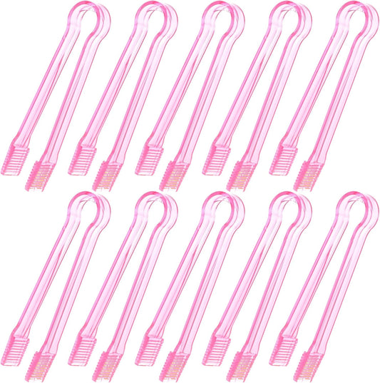 10 Pcs Plastic Buffet Serving Tongs, Clear Pink Kitchen Tongs Mini Serving Utensil Tongs for Food Ice Salad Buffet Barbecue Cookies, 6.3 Inches