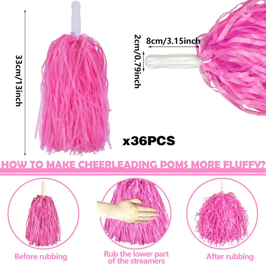 HAVAGDTM 36PCS Cheerleading Pom Poms Metallic Foil Plastic Pom Poms with Baton Handle for Game Sports Squads Dancing Party Football Basketball Club Spirit Sports Stage Performance Celebration