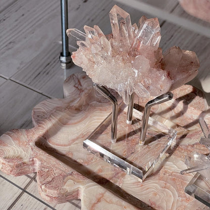 Natural Luxury Marble Vanity Tray Rectangle with Ruffles Serving Marble Storage for Bathroom, Kitchen, Plate Holder for Skincare Product, Perfume, and Food Home Décor (Shell Pink)