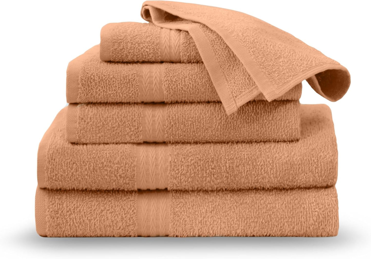 Martex Easy Living Everyday 6-Piece Bathroom Towel Set – 2 Bath Towels, 2 Hand Towels, 2 Wash Cloths – 100% Cotton – Soft & Quick-Dry Towels - Peach