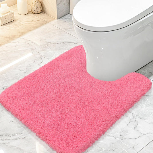 Toilet Rugs U-Shaped 24"x20", Ultra Soft Absorbent Contour Bath Rug with Non-Slip Backing, Machine Washable Shaggy Rug for Toilet, Pink