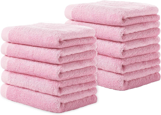 Yoofoss Washcloths Towel Set 10 Pack Baby Rayon Derived from Bamboo Wash Cloth for Bathroom-Hotel-Spa-Kitchen Multi-Purpose Fingertip Towels and Face Cloths 10'' x 10'' - Pink