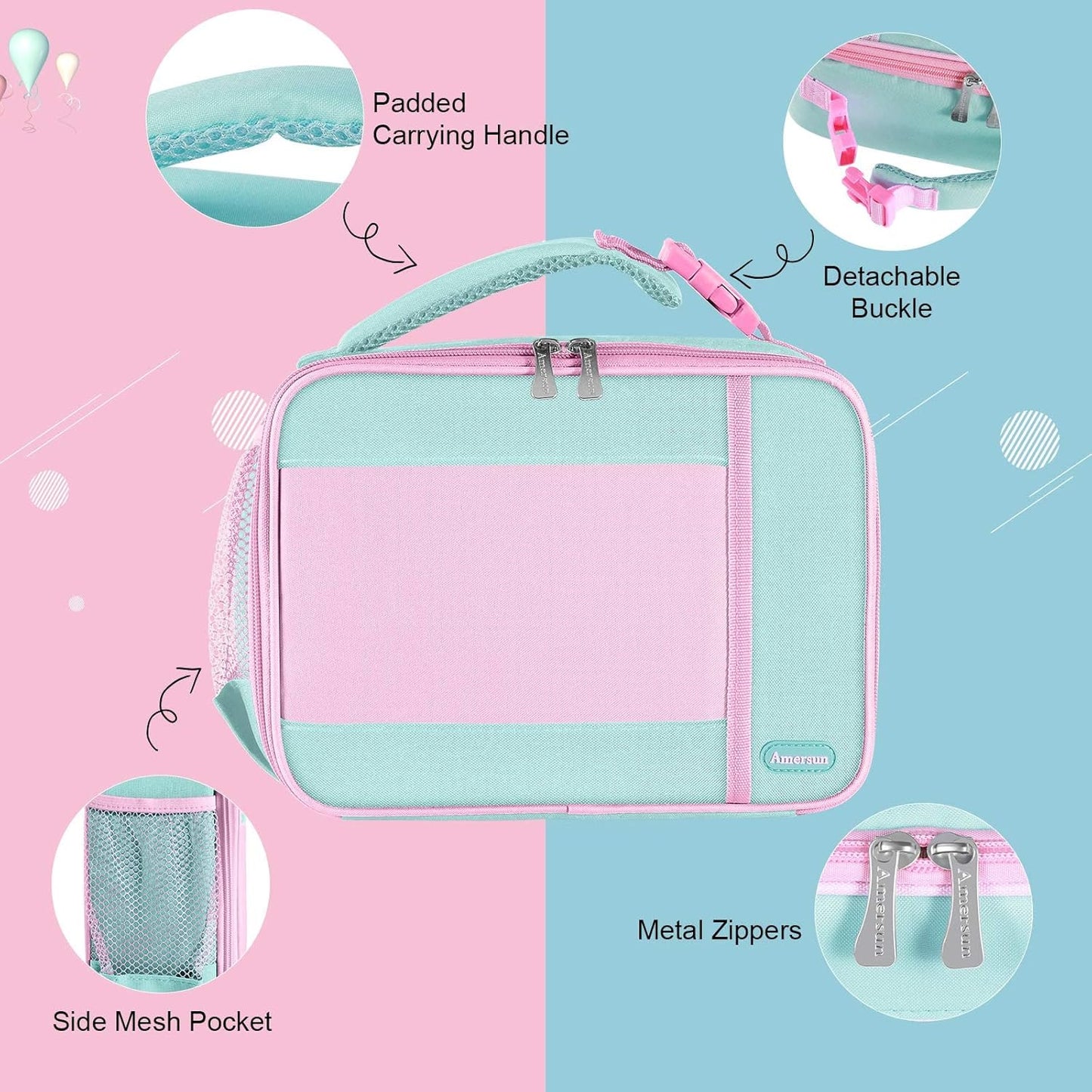 Kids Insulated Lunch Box, Lunch cooler with Water Bottle Holder, Keep Food Warm Cold School Lunch Bag for Kids Teen Girls Boys, Lunch Tote Bag for Children, Light Pink New