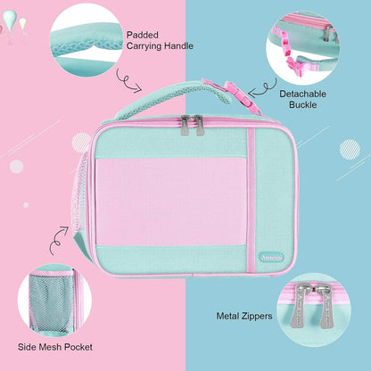 Kids Insulated Lunch Box, Lunch cooler with Water Bottle Holder, Keep Food Warm Cold School Lunch Bag for Kids Teen Girls Boys, Lunch Tote Bag for Children, Light Pink New