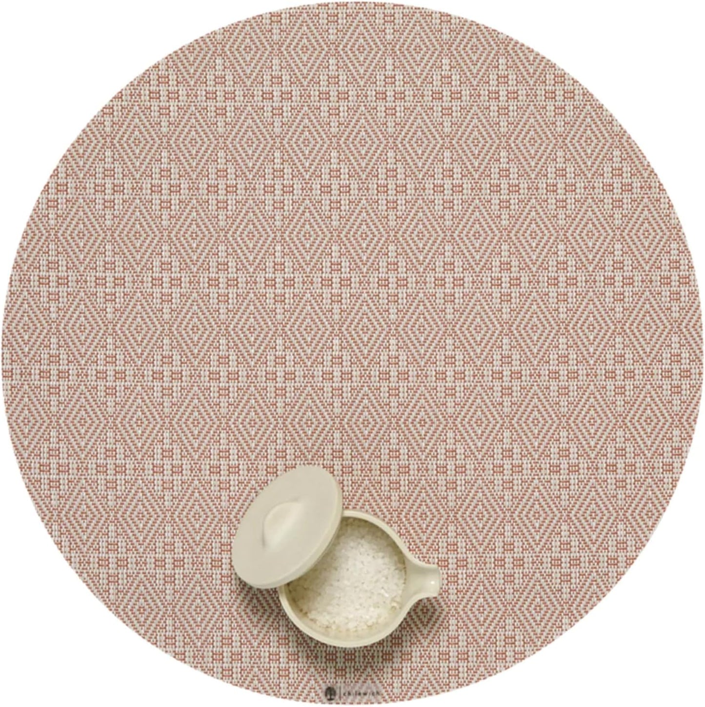 Martha by Martha Stewart | Chilewich Boxwood Placemats in Burnt Coral - Set of 4 - Easy Care Woven Tabletop Textiles - Indoor/Outdoor - 15" Round