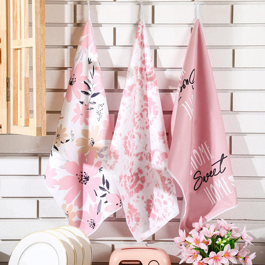 Bencailor 6 Pack Decorative Kitchen Towels Sets Hand Dish Towels Farmhouse Funny Southwest Aztec Rose Design Bathroom Tea Cloth for Home Supplies 16" x 24"(Pink Color,Romantic Style)