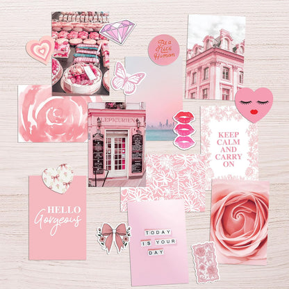 Artivo Pink Wall Collage Kit Aesthetic Pictures 50 Set 4x6, Light Pastel Pink Wall Decor for Teen Girls and Kids, Cute Bedroom Decor, Aesthetic Dorm Decor, Pretty Wall Decor Prints