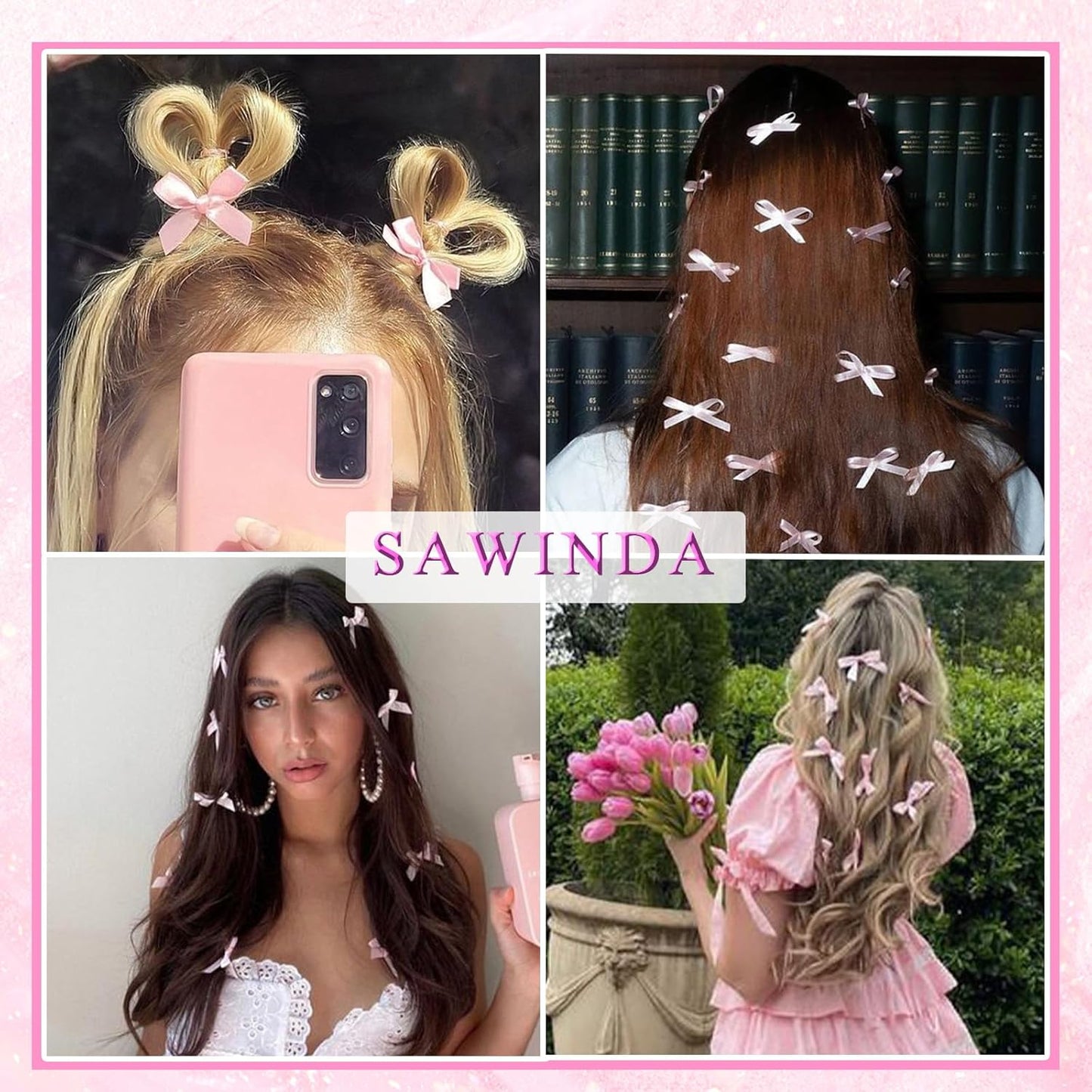20PCS Pink Mini Bowknot Ribbon Barrettes - Cute Claw Clips for Teens, Women & Girls' Hair Accessories