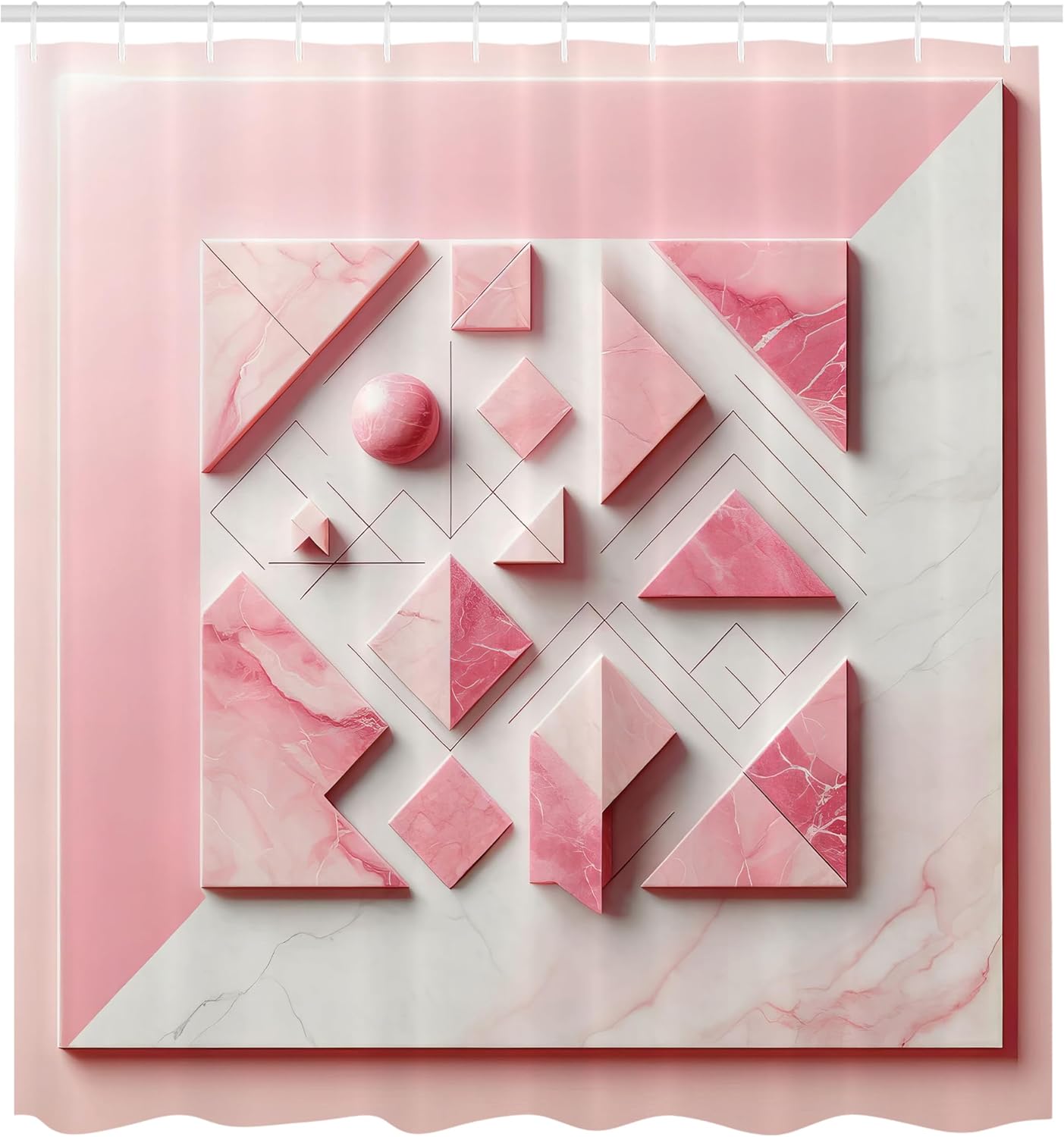 Ambesonne Pink Shower Curtain, Modern Abstract Monochromatic Geometric Triangle and Circular Shapes Marble Print, Cloth Fabric Bathroom Decor Set with Hooks, 69" W x 75" L, Pale Pink Rose