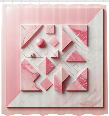 Ambesonne Pink Shower Curtain, Modern Abstract Monochromatic Geometric Triangle and Circular Shapes Marble Print, Cloth Fabric Bathroom Decor Set with Hooks, 69" W x 75" L, Pale Pink Rose