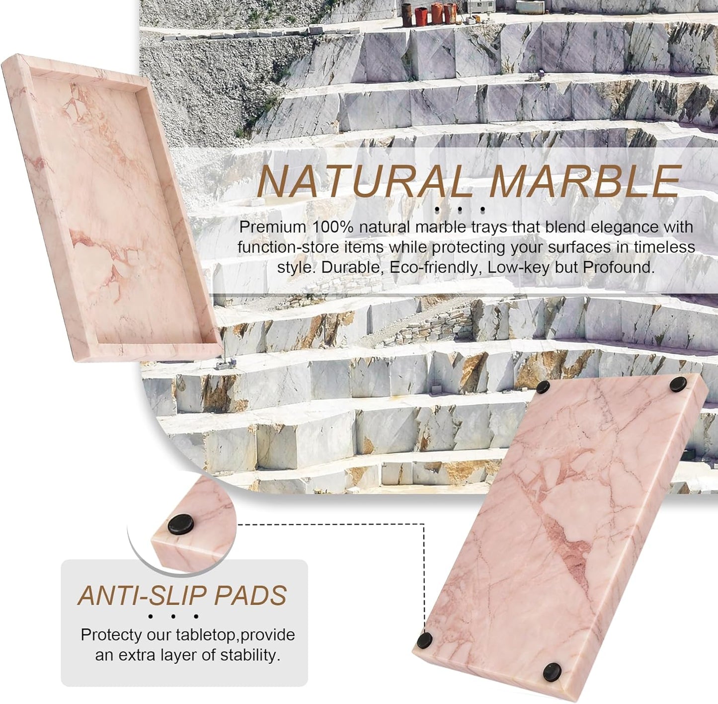 Natural Marble Tray, Stone Tray for Bedroom/Bathroom/Kitchen/Vanity Countertop, Jewelry Tray for Rings Earrings Necklace Bracelet Watch, Room Decor Aesthetic