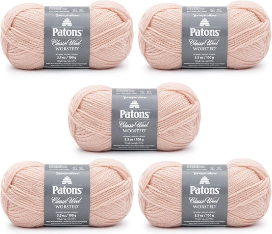 Patons Classic Wool Peach Blush Yarn - 5 Pack of 3.5oz/100g - Wool - 4 Medium - 210 Yards - Knitting/Crochet