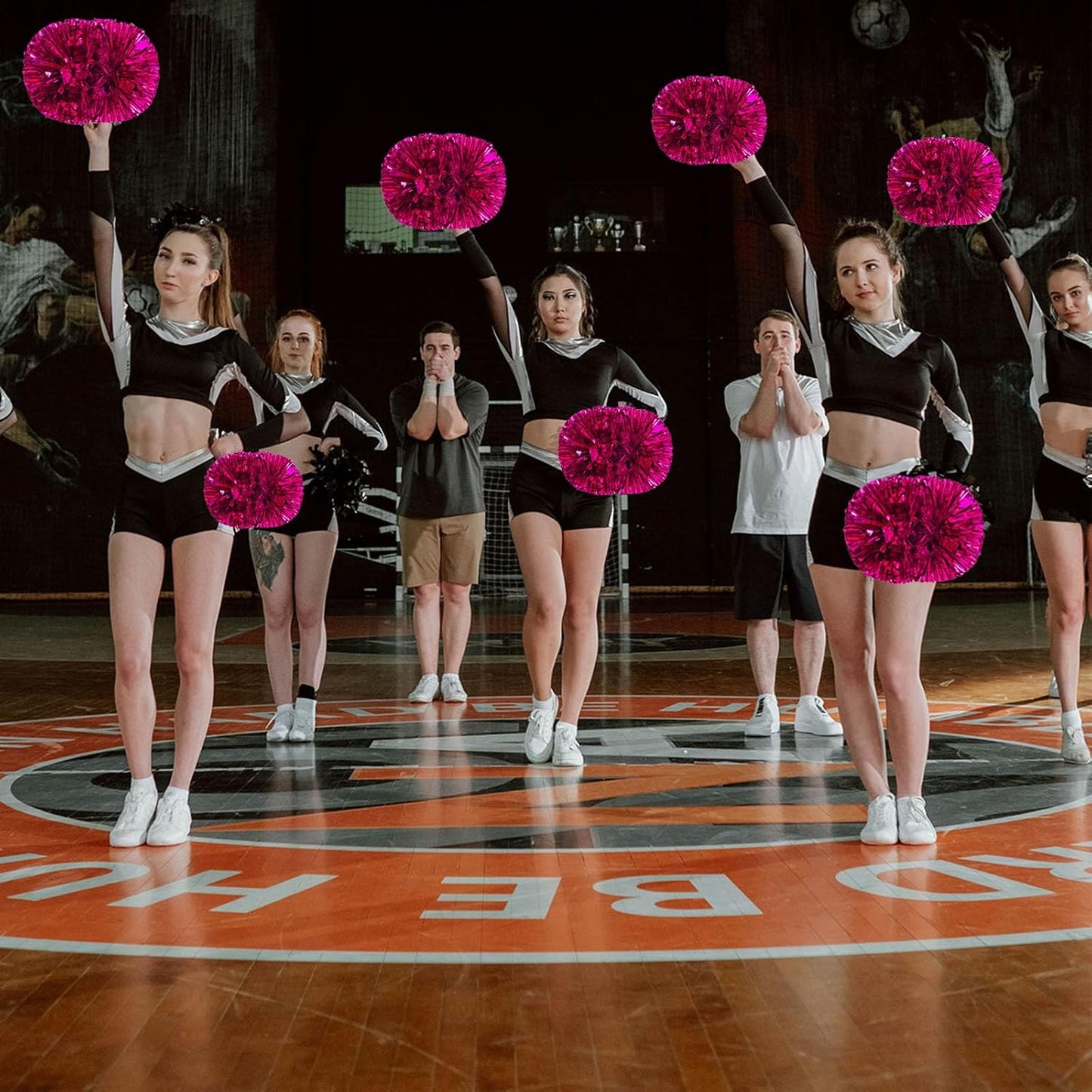 2 Pack Pom Poms Cheerleading, Cheerleading Pom Poms for Girls with Baton Handle, Cheer Pompoms for Sports Team Spirit Cheering, Pompoms Cheerleader Kids