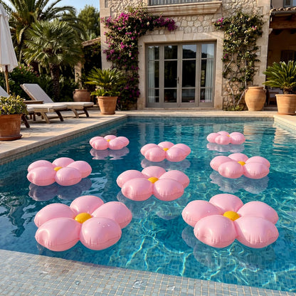 Inflatable Cherry Blossoms Pool Floats with Air Pump, 14.5 Inch Sakura Floral Blow up Flowers PVC Floaties for Wedding Birthday Shower Bachelor Party Pool Decoartions