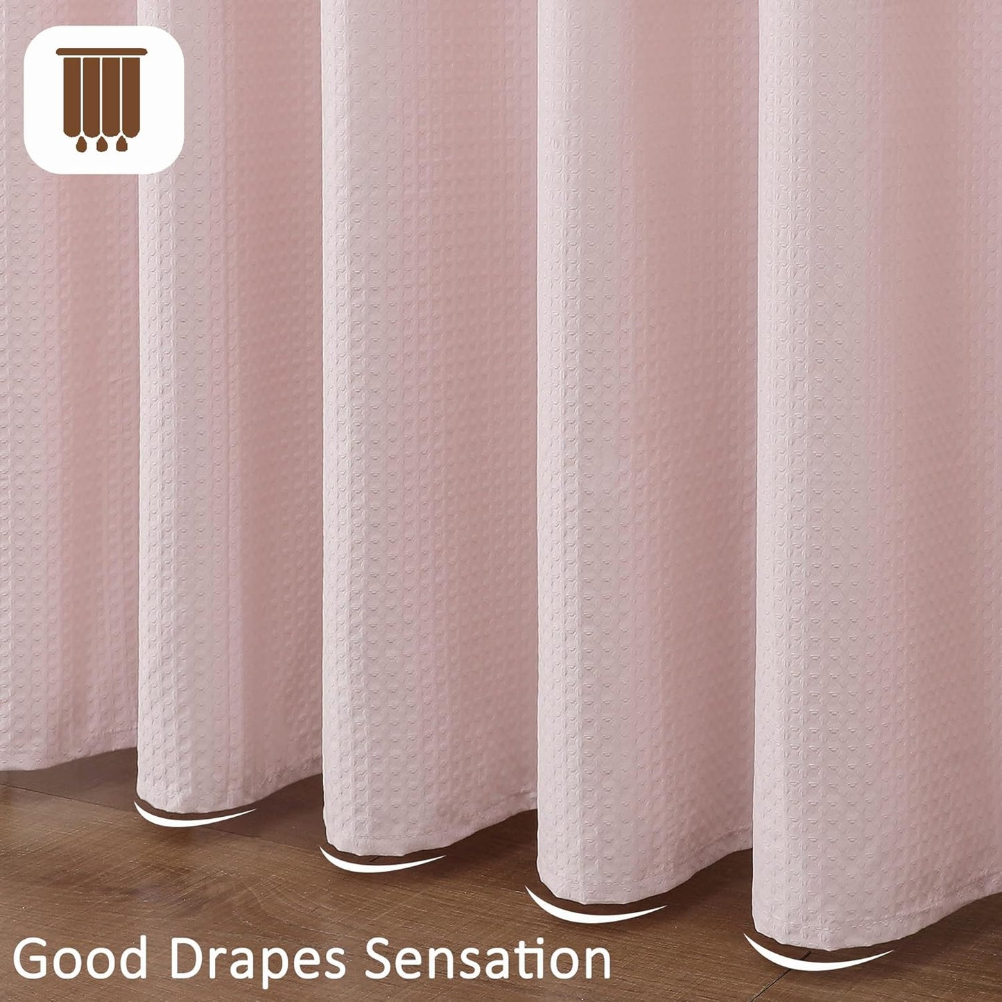 Pink Shower Curtain 72 Inch Length 1 Piece, Waffle Embossed Textured Soft Fabric Hotel Shower Curtain for Bathroom, Modern Polyester Water Repellent Machine Washable Bath Decor, 72Wx72L Inches