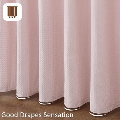 Pink Shower Curtain 72 Inch Length 1 Piece, Waffle Embossed Textured Soft Fabric Hotel Shower Curtain for Bathroom, Modern Polyester Water Repellent Machine Washable Bath Decor, 72Wx72L Inches