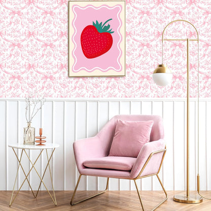 FYSUIMU Pink Bow Floral Peel and Stick Wallpaper Roll Coquette Pink Bowknot Flower Self-Adhesive Contact Paper Wall Decoration for Home Bedroom Bathroom Laundry Room, 17 in x 10 Ft