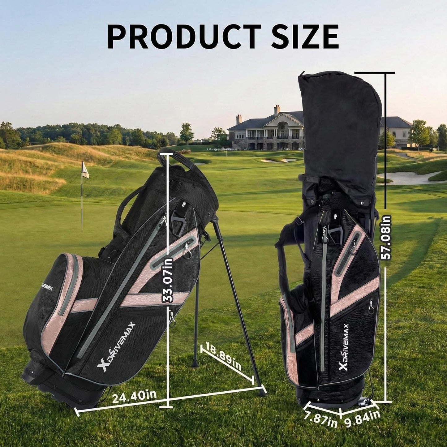 XDriveMax Golf Stand Bag, Lightweight 8-Way & 5-Way Top Dividers Golf Bag with Stand, Includes Insulated Cooler Pocket, Dual Strap & Rain Cover