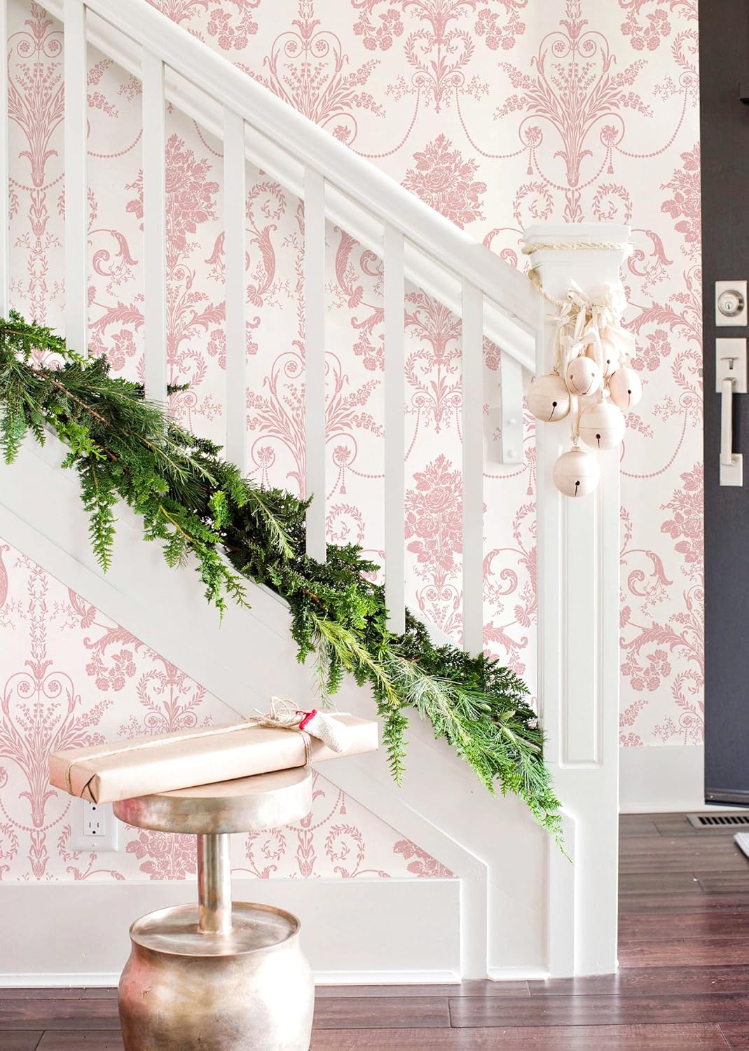 EchoSphere 17.3" X 118" Damask Floral Peel and Stick Wallpaper Boho Pink and White Contact Paper Damascus Decorative Wallpaper DIY Removable Self Adhesive Wall Paper for Bedroom Cabinets Covering