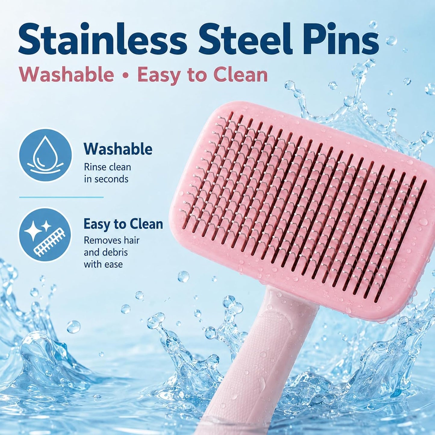 Self-Cleaning Cat Shedding Grooming Brush for Small Dog Pet Short Hair Remover Set Reusable Lint Removal Tool Carpet Scraper for Clothes Couch Bedding Furniture Car Pink