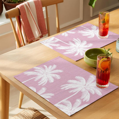 Peach Pink Palm Tree Placemats Set of 1 Summer Botancial Tropical Farmhouse Place Mats Indoor Wipeable Table Mats Washable Cloth Dining Table Placemats for Kitchen Holiday Party Home Decor 13x19 Inch