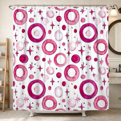 Circle Shower Curtain, Modern Abstract Star Dot Summer Peach Waterproof Fabric Decorative Bathroom Curtain for Bathroom Bathtub Apartment Decor 62x72 Inch