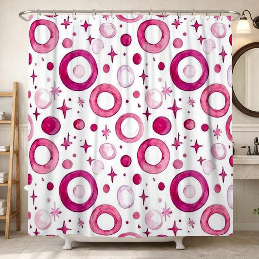 Circle Shower Curtain, Modern Abstract Star Dot Summer Peach Waterproof Fabric Decorative Bathroom Curtain for Bathroom Bathtub Apartment Decor 62x72 Inch