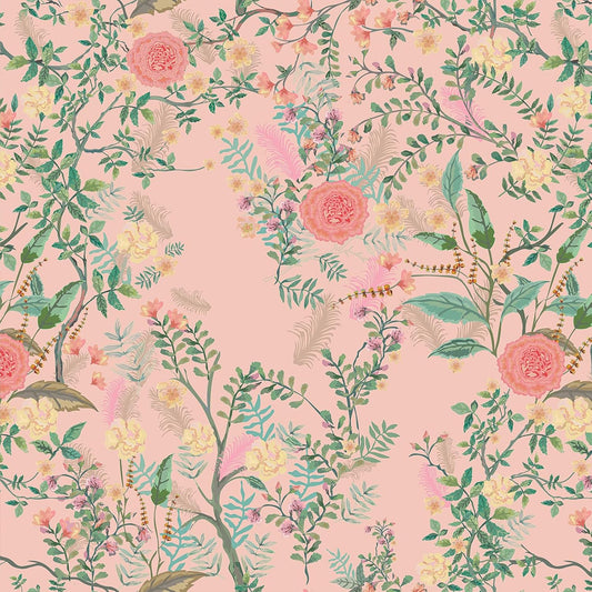 VEELIKE Peach Pink Floral Wallpaper Stick and Peel Vintage Chinoiserie Wallpaper for Bedroom Girls Room Bathroom 17.7''x118'' Self Adhesive Floral Contact Paper Pink Flower Wall Paper for Room Decor
