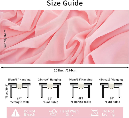 12 Pack Chiffon Table Runner 14x108 Inch Long 9ft Sheer Table Runners for Party Romantic Wedding Bridal Shower Fall Decorations-Light Pink