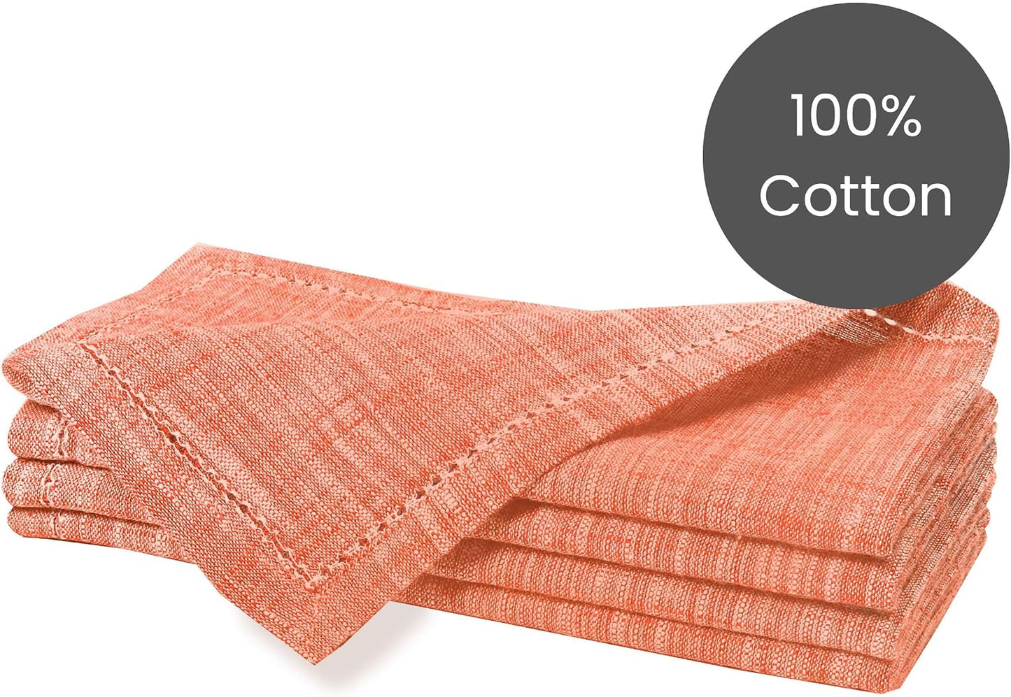 Cotton Clinic Dinner Napkins Famhouse Style 100% Cotton 18x18 Inch Set of 4 - Soft Durable Reusable Table Napkins for Dining Wedding Parties Holidays Easter and Everyday Use Cloth Napkins Coral Peach