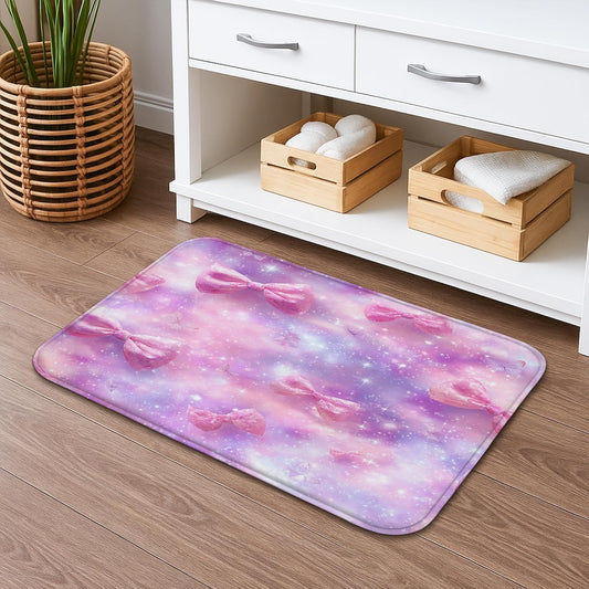 Bow Pattern Quick Dry Bath Mat, Fanciful Peach Bows Decorative Non Slip Shower Mat, Dreamy Memory Foam Washable Bath Rugs for Bathroom Toilet Restroom 20x32 Inch