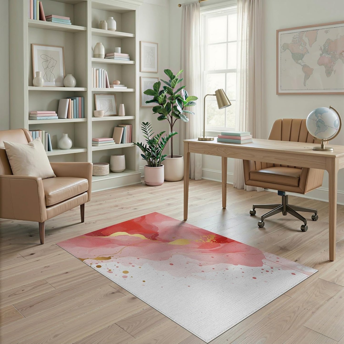4'x6' Washable Modern Abstract Accent Rug, Coral Non-Shedding Small Carpet for Playroom, Bedroom, Reading Nook, Pet Friendly & Kids Safe Play Mat | Ref:2138923