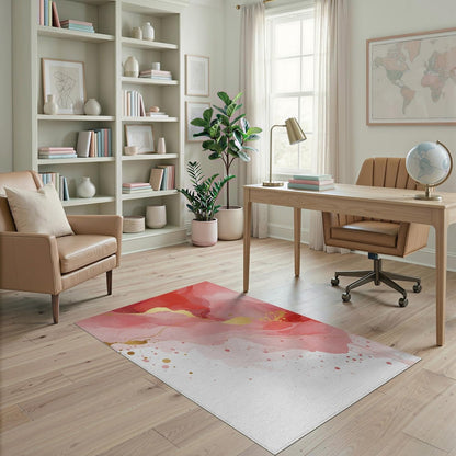 4'x6' Washable Modern Abstract Accent Rug, Coral Non-Shedding Small Carpet for Playroom, Bedroom, Reading Nook, Pet Friendly & Kids Safe Play Mat | Ref:2138923