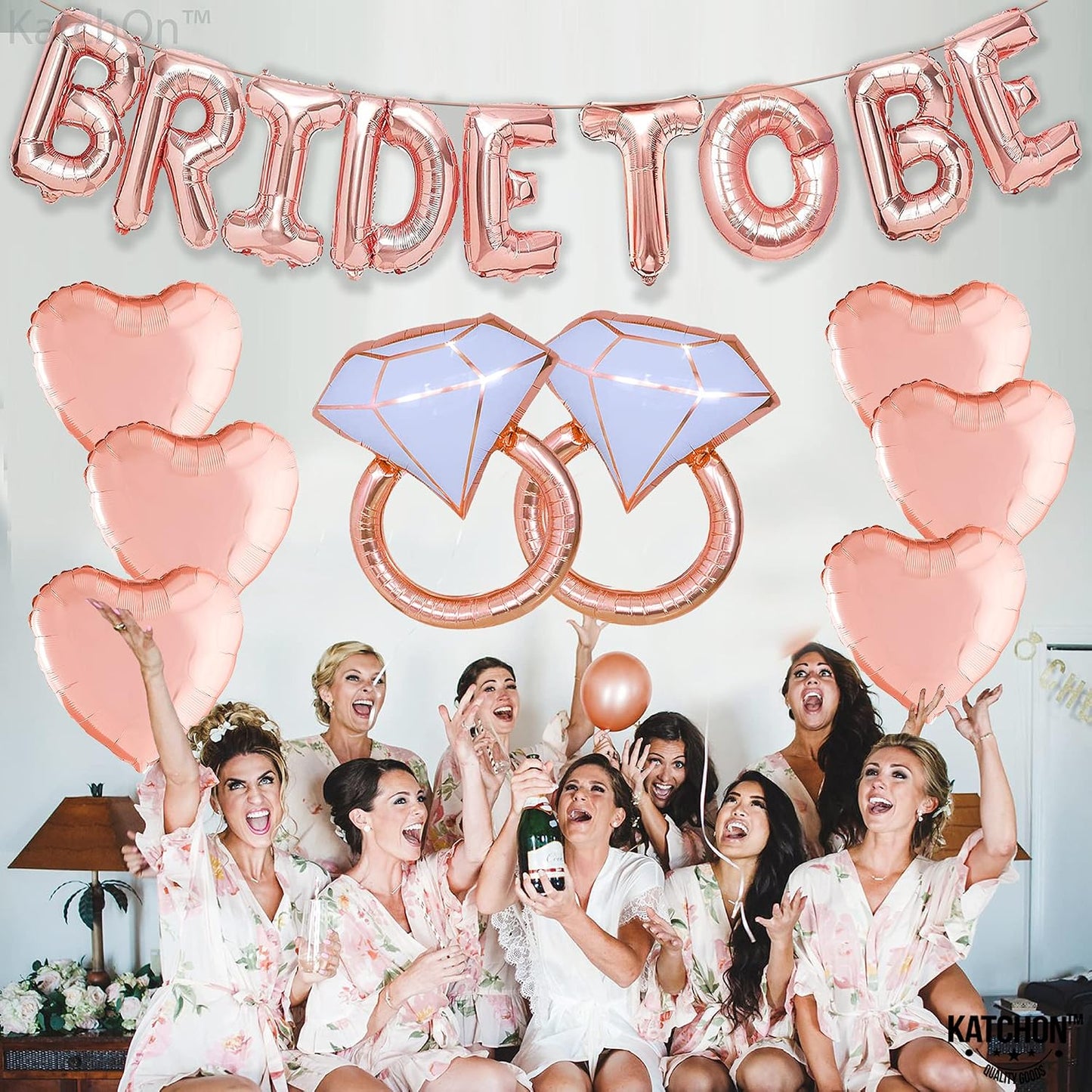 KatchOn, Rose Gold Bride To Be Balloons - Pack of 17 | Bridal Decorations | Bachelorette Party Decorations | Bride Balloons for Rose Gold Bridal Shower Decorations | Bachelorette Balloons