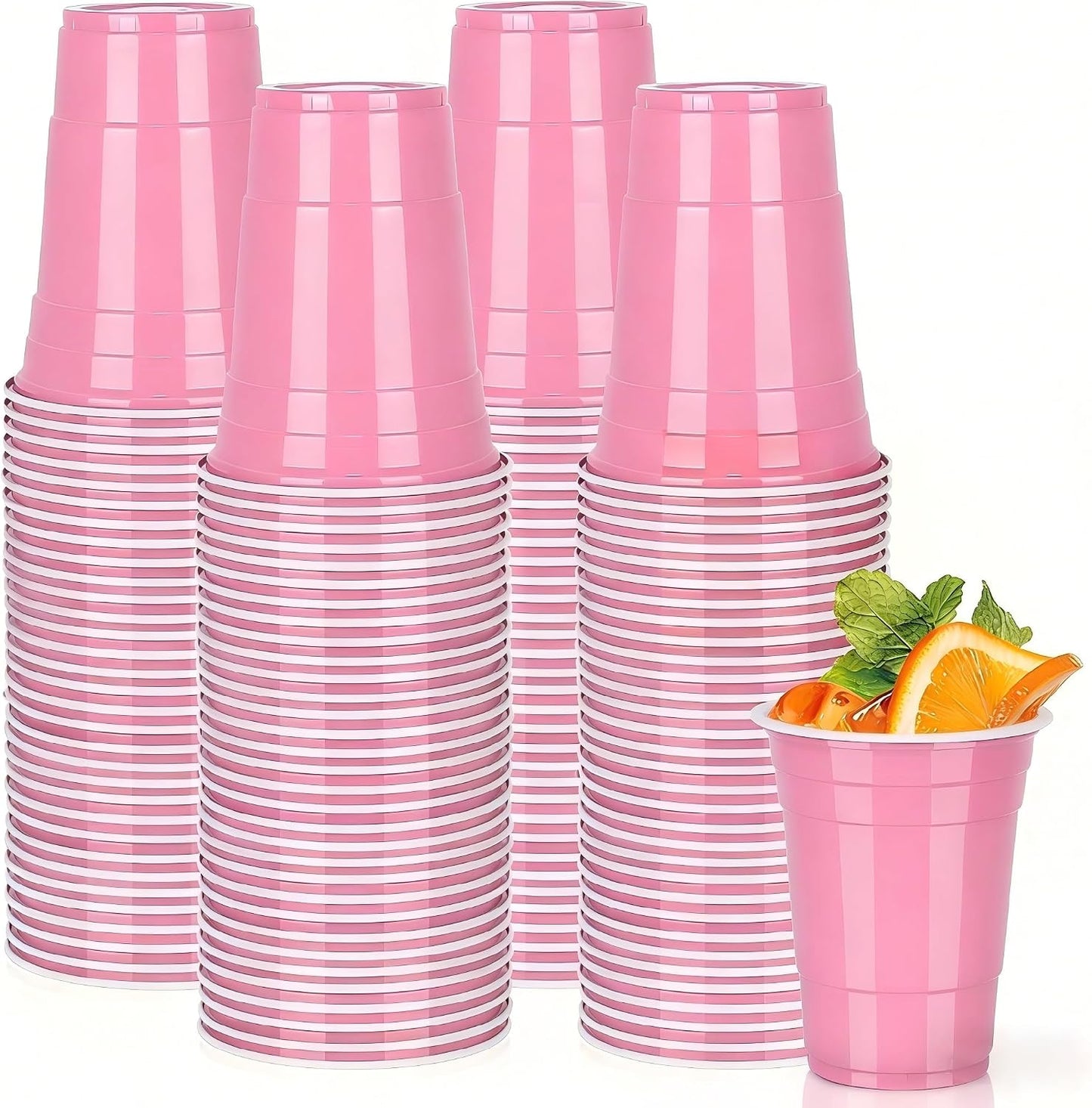 Light Pink Plastic Cups 16oz, 50 Pack Disposable Party Cups for Baby Showers, Girl Birthday Parties, Princess Parties, Celebrations & Spring Events