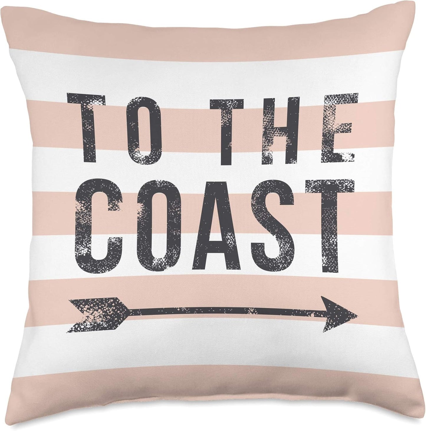 To The Coast - Cute Summer Quote - Pastel Peach Stripe Throw Pillow