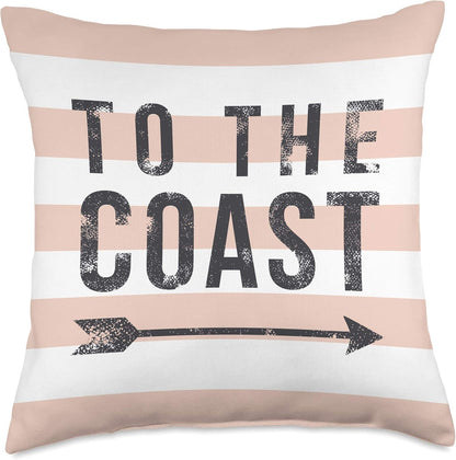 To The Coast - Cute Summer Quote - Pastel Peach Stripe Throw Pillow