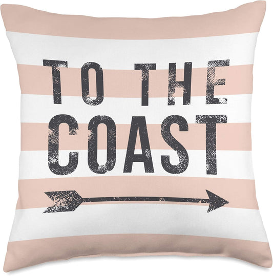 To The Coast - Cute Summer Quote - Pastel Peach Stripe Throw Pillow