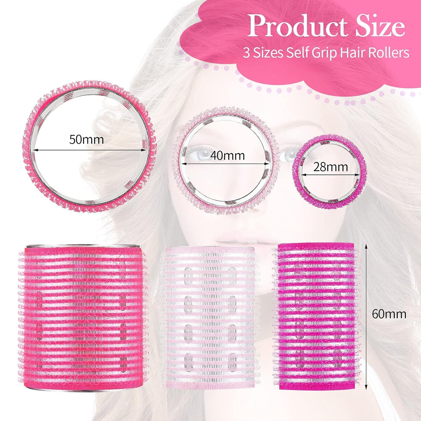 37 Pcs Aluminum Thermal Hair Rollers Set 3 Sizes Self Grip Hair Rollers 18 Pcs Duckbill Clips, Comb Hairdressing Styling Tool for Women, Men(1.1,Pink Series)