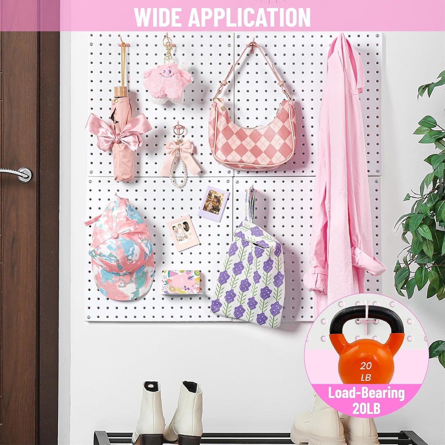 HUHOLE 50 Pack 2 Inch Pink Pegboard Hooks with Rubber Tips | Fits 1/8 and 1/4 Inch Pegboards, 20 lb Capacity Metal Hangers for Craft Room, Nursery, Garage and Retail Display