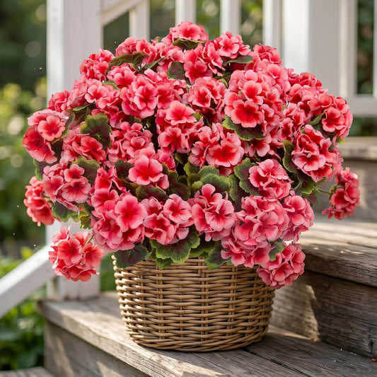 lovemoon 8 Pcs Artificial Geranium Plant Realistic Silk Flowers for Outside UV Resistant Faux Geraniums Flowers for Indoor Outdoor Home Garden Office Decoration (8, Peach)