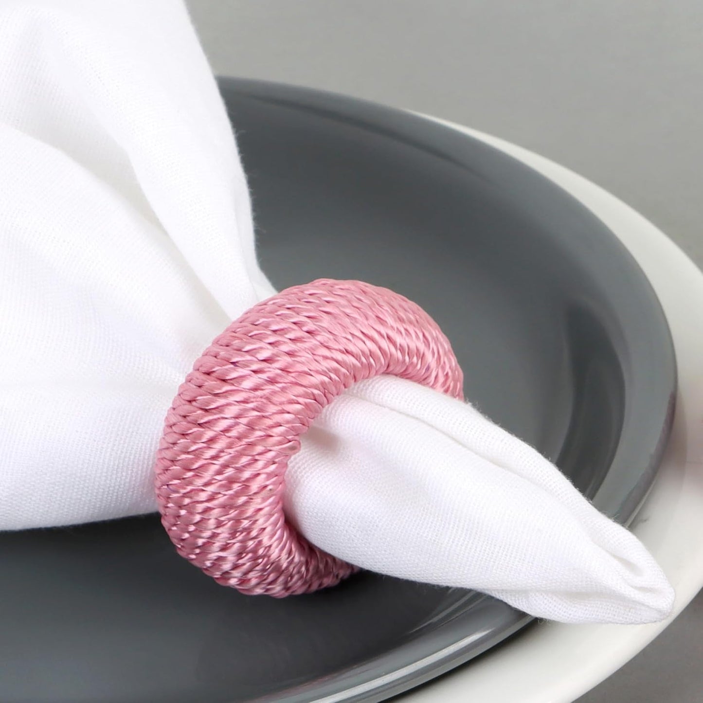 ALPHA Living HOME Napkin Rings for Dinner Table Set of 12 - Handmade Rayon Farmhouse Table Decor, Boho Chic Wedding Accessories, Holiday Party Decor, Dining Table Setting (Pink)