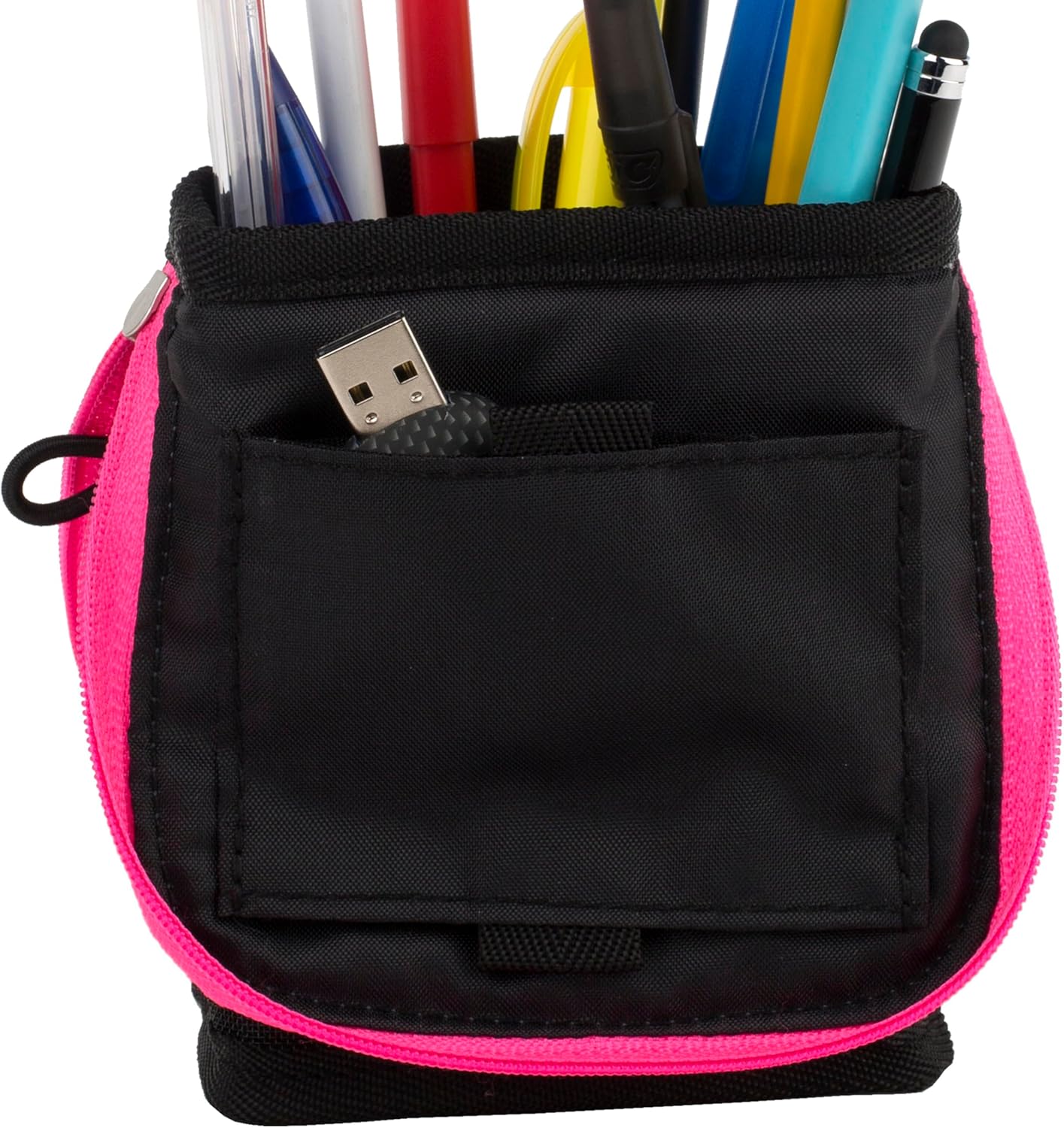 Five Star Pencil Pouch, Pen Case, Stand 'N Store Zipper Pouch, Fits 3-Ring Binder, Storage Organizer for Supplies Earbuds Chargers Cables Makeup, Navy/Pink (505160B-ECM)