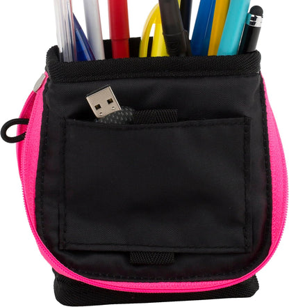 Five Star Pencil Pouch, Pen Case, Stand 'N Store Zipper Pouch, Fits 3-Ring Binder, Storage Organizer for Supplies Earbuds Chargers Cables Makeup, Navy/Pink (505160B-ECM)