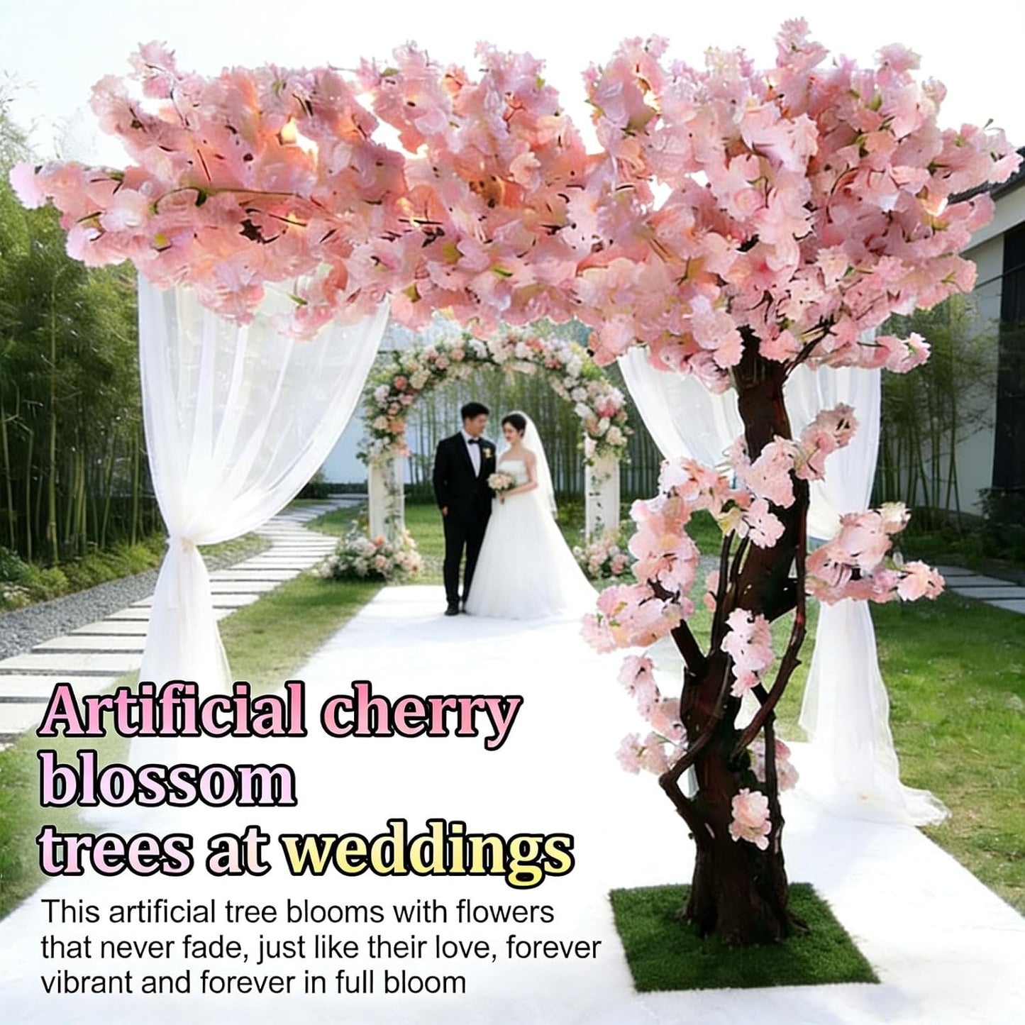 Large Artificial Cherry Blossom Trees 8.2ft,Pink Cherry Blossom Tree Artificial,Tall Faux Sakura Tree for Indoor Outdoor Wedding Garden Party Commercial Decoration Home Decor