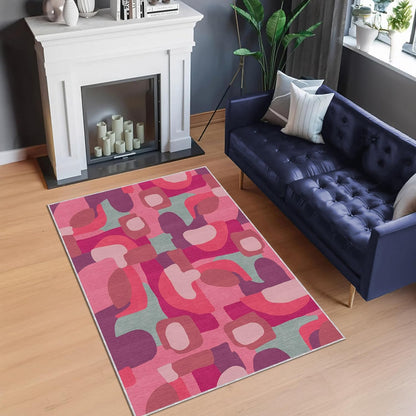Modern Pink Abstract Art Rug Minimal Geometric Carpet for Living Room Bedroom Office Studio Contemporary Style Soft Area Mat Plush Surface 2.6x4 ft