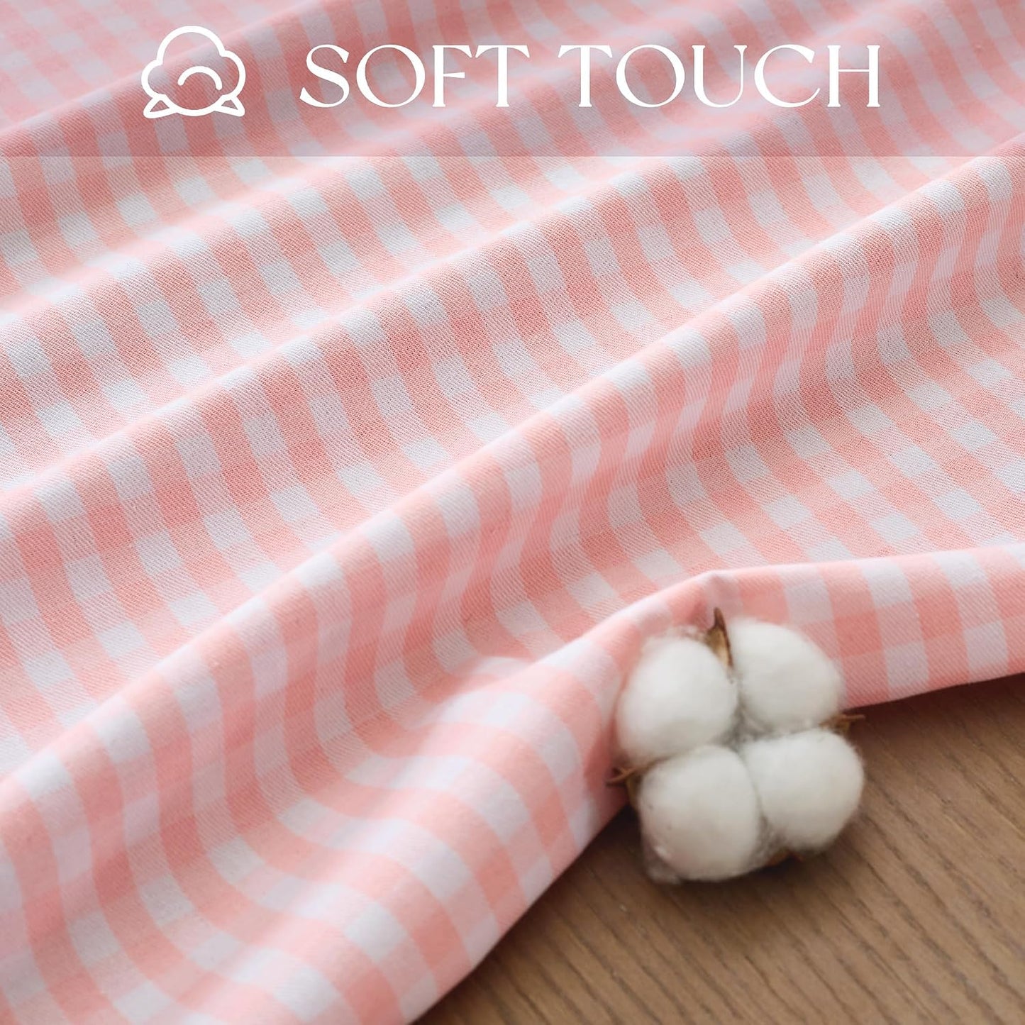 Gingham Ruffled 70" Round Tablecloth Cotton Linen Picnic Checkered Table Cloth Farmhouse Waterproof Wrinkle Free Buffalo Plaid Table Cover for Outdoor Birthday Party, Pink
