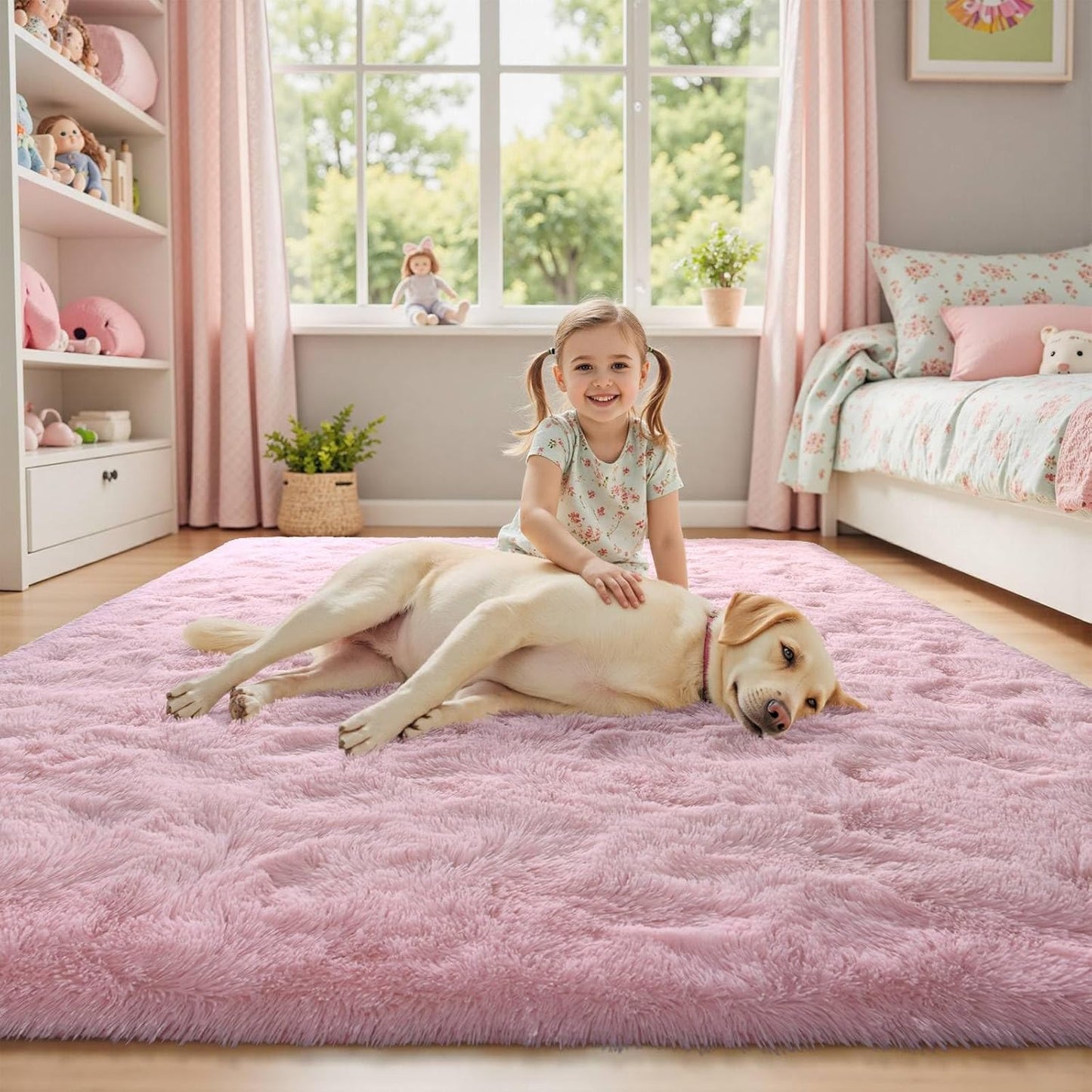 5x7 ft Pink Rugs for Living Room Fluffy Bedroom Rug Non-Slip Area Rugs Shag Carpet for Nursery Kids PlayRoom Dorm Office Indoor Thick Modern Plush Carpets Girls