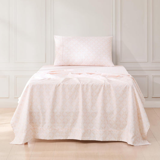 Lush Decor Romer Damask Sheet Set 4 Piece Set Twin Peach - Pink Sheets - Damask Pattern - Kids Bed Sheets - Traditional Style - Vintage Decor