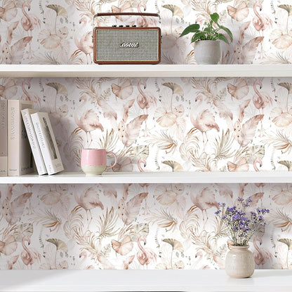 Livelynine Tropical Beach Wallpaper Peel and Stick Light Pink and Green Wallpaper Flamingo Tropical Banana Palm Leaf Pink Contact Paper Removable Girly Cute Wallpapers Girls Room Nursery 17.5x78.8